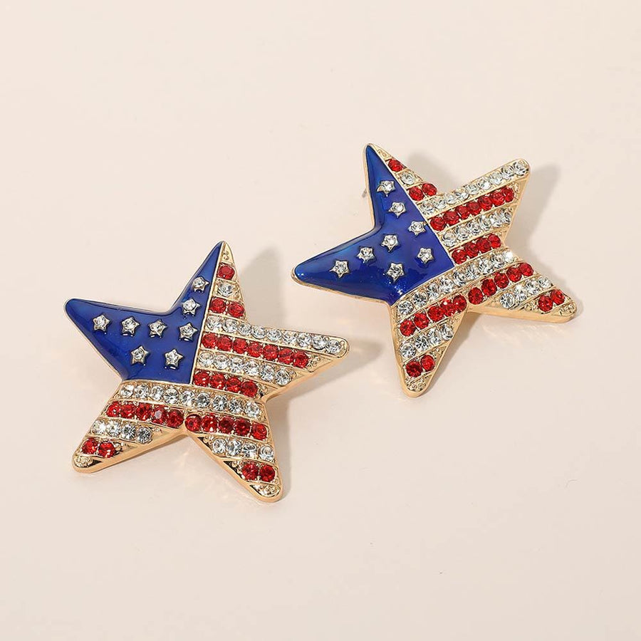 Bold American USA Flag Star Earrings | Patriotic USA Holiday Statement Jewelry
