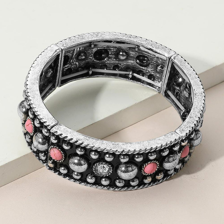 Western Stone Stud Stretch Bracelet, Boho Southwestern Beaded Jewelry