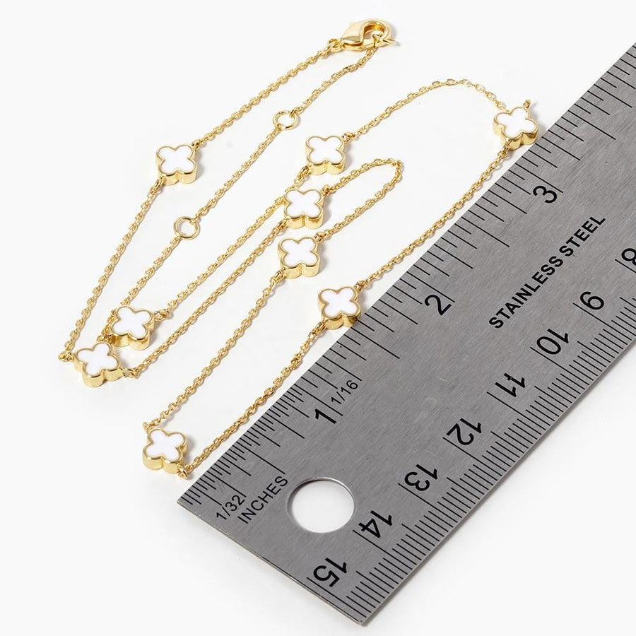 Gold Dipped Quatrefoil Station Necklace, Dainty Lucky Clover Layering Jewelry for Women