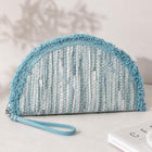 Boho Fringe Textured Half Moon Clutch Bag | Woven Bohemian Wristlet Purse | Chic Evening Purse