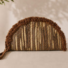 Boho Fringe Textured Half Moon Clutch Bag | Woven Bohemian Wristlet Purse | Chic Evening Purse