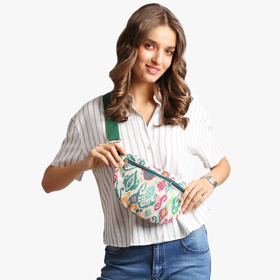 Boho Abstract Embroidered Crossbody Belt Sling Fanny Bag | Trendy Waist Bag | Travel Bohemian Purse