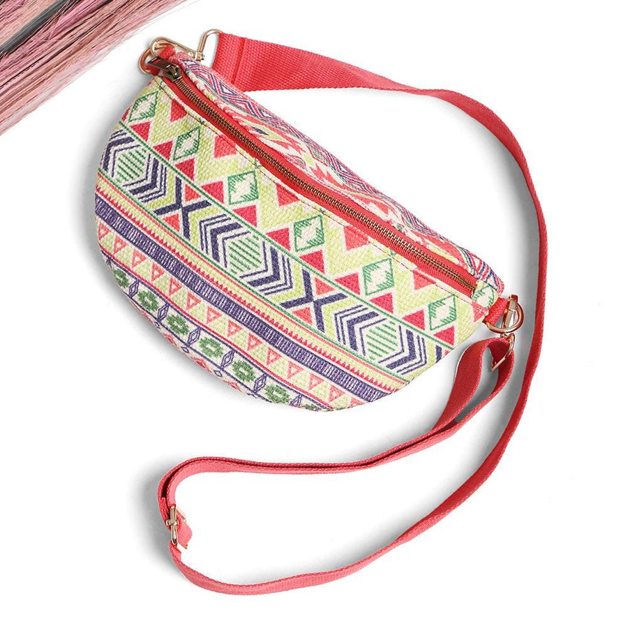Boho Abstract Embroidered Crossbody Belt Sling Fanny Bag | Trendy Waist Bag | Travel Bohemian Purse