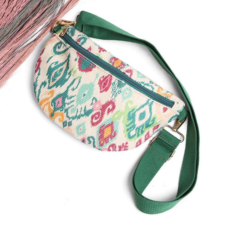 Boho Abstract Embroidered Crossbody Belt Sling Fanny Bag | Trendy Waist Bag | Travel Bohemian Purse