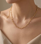 14K Gold Plated Paperclip Chain Necklace, Minimalist Stainless Steel Link Jewelry