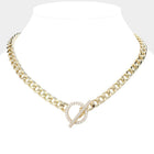 14K Gold Plated CZ Paved Toggle Necklace, Dainty Chain Jewelry, Minimalist Layering Necklace