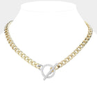 14K Gold Plated CZ Paved Toggle Necklace, Dainty Chain Jewelry, Minimalist Layering Necklace