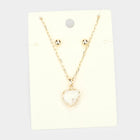 Heart Pendant Necklace and Round Stud Earrings Set | Dainty Minimalist Everyday Jewelry