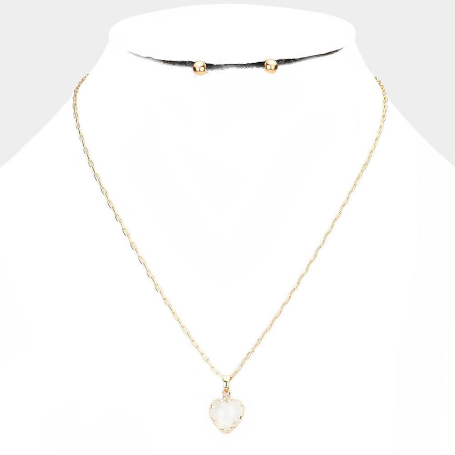 Heart Pendant Necklace and Round Stud Earrings Set | Dainty Minimalist Everyday Jewelry