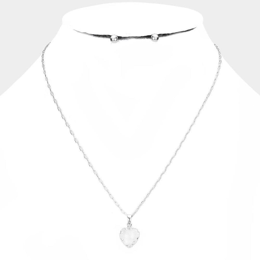 Heart Pendant Necklace and Round Stud Earrings Set | Dainty Minimalist Everyday Jewelry