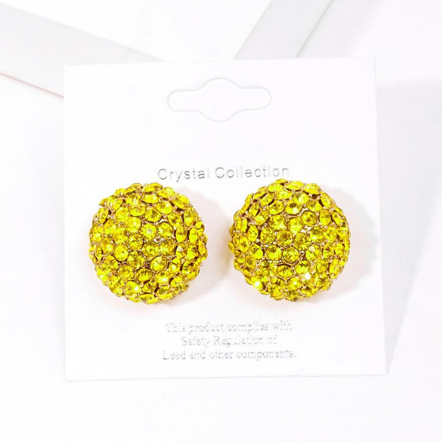 Crystal Pave Dome Stud Earrings | Sparkly Rhinestone Statement Studs | Elegant Everyday Minimalist Jewelry Gift