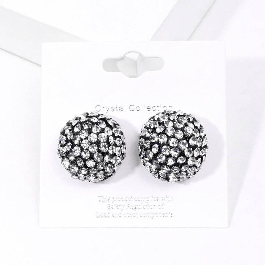 Crystal Pave Dome Stud Earrings | Sparkly Rhinestone Statement Studs | Elegant Everyday Minimalist Jewelry Gift