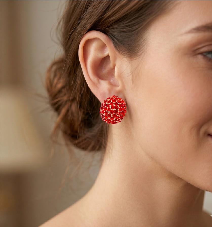 Crystal Pave Dome Stud Earrings | Sparkly Rhinestone Statement Studs | Elegant Everyday Minimalist Jewelry Gift