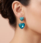 Epoxy Heart Glass Stone Dangle Earrings, Marbled Detail, Romantic Statement Jewelry