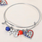 Enamel American USA Flag Heart Star Charm Bangle Bracelet | Patriotic Red White Blue Jewelry