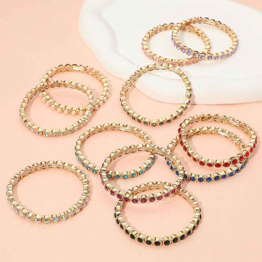 Stone Bezel Stretch Bracelet | Stackable Minimalist Crystal Bracelet for Women | Elegant Everyday Jewelry