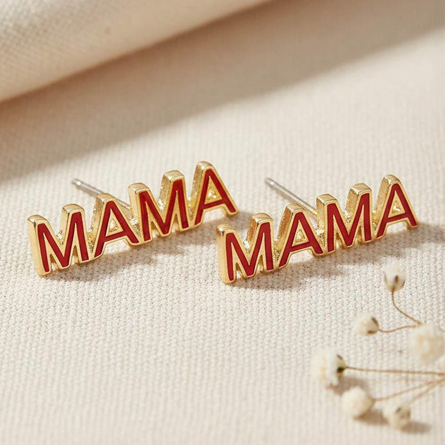Enamel MAMA Stud Earrings, Minimalist Everyday Jewelry, Gift for Moms