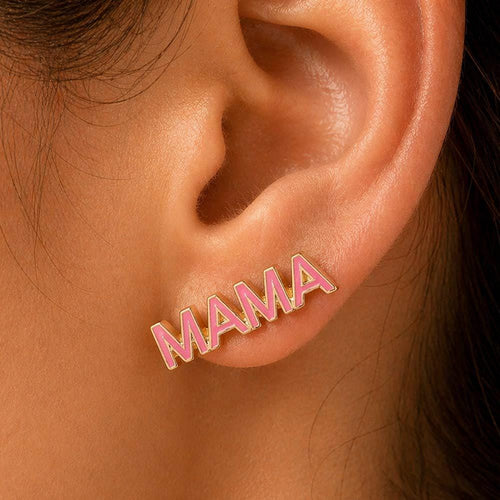 Enamel MAMA Stud Earrings, Minimalist Everyday Jewelry, Gift for Moms