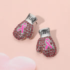 Pink Ribbon Boxing Glove Earrings | Stone Paved Fight Message Breast Cancer Awareness Jewelry