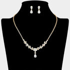 Teardrop CZ Floral Necklace | Bridal Crystal Statement Jewelry Set