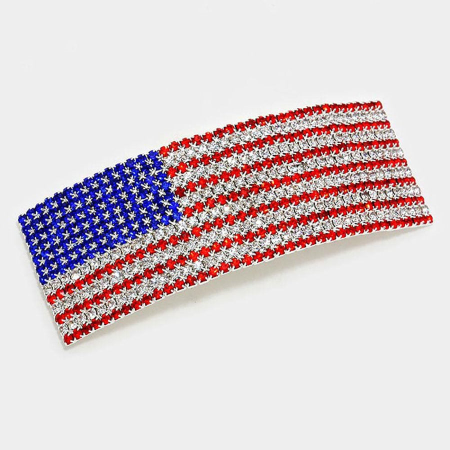 American USA Flag Crystal Barrette | Patriotic Sparkly Hair Clip | Red White Blue Hair Accessory