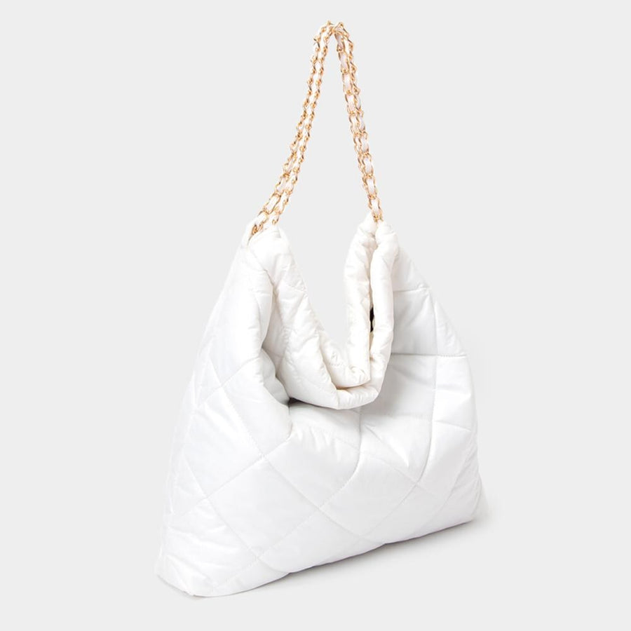 Padded Quilted Shoulder Bag | Adjustable Metal Strap, Trendy Women’s Handbag | Fashion Crossbody Bag