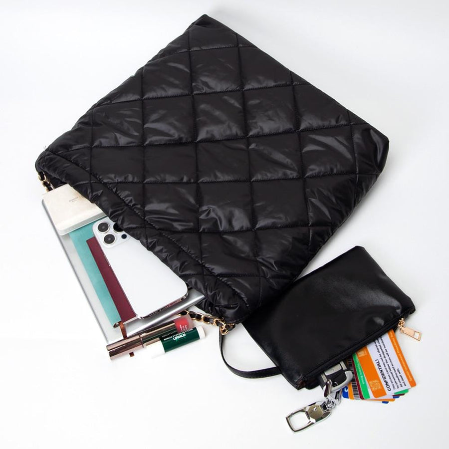 Padded Quilted Shoulder Bag | Adjustable Metal Strap, Trendy Women’s Handbag | Fashion Crossbody Bag