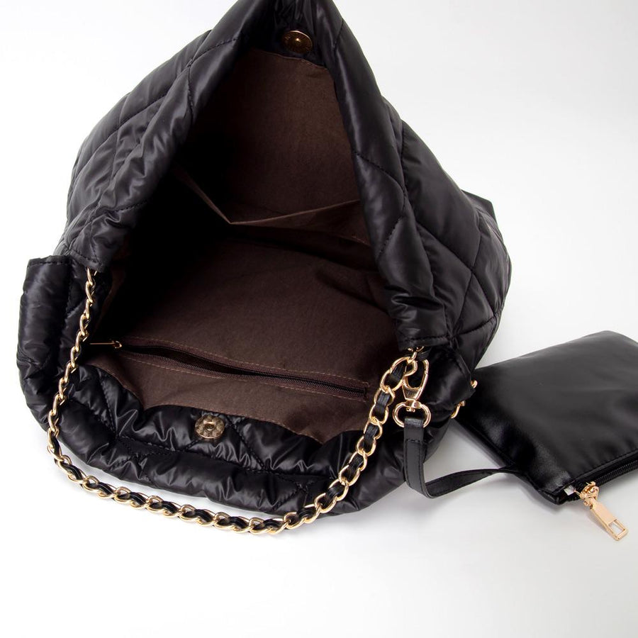 Padded Quilted Shoulder Bag | Adjustable Metal Strap, Trendy Women’s Handbag | Fashion Crossbody Bag