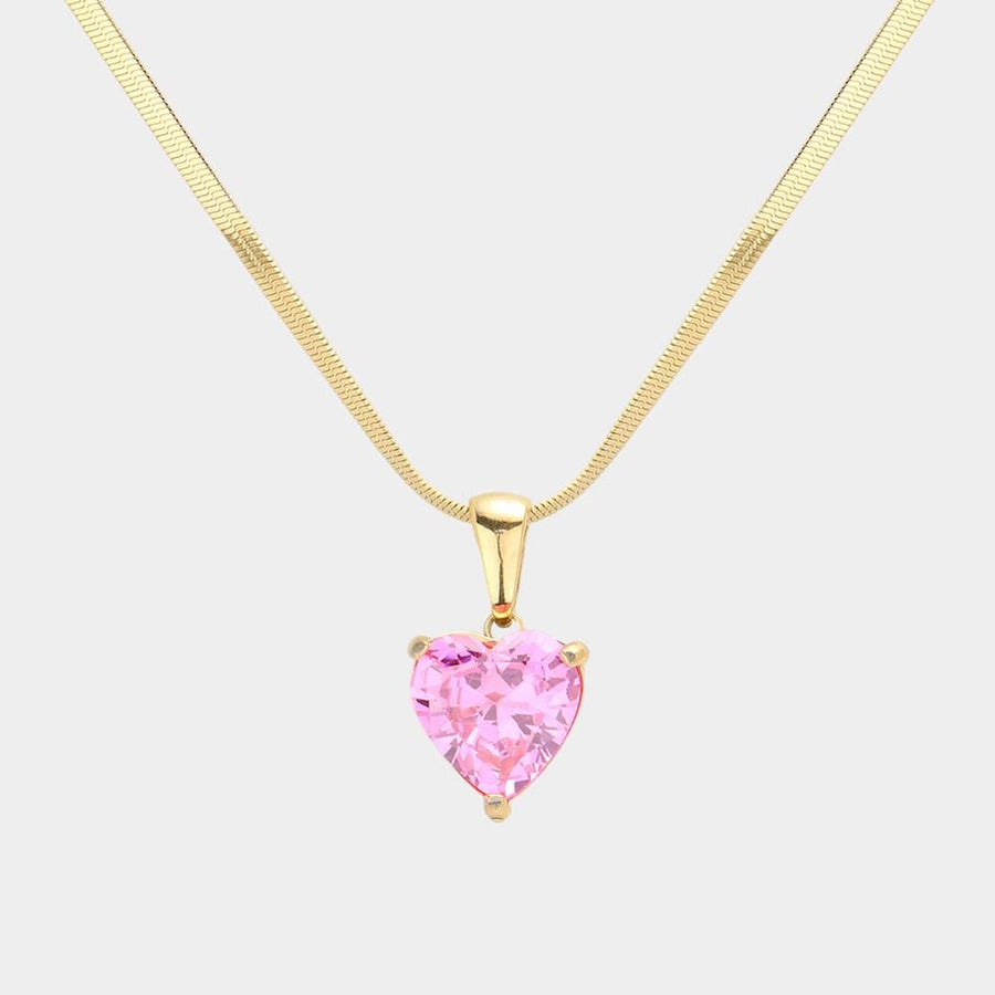 18K Gold Dipped CZ Heart Pendant Necklace | Minimalist Dainty Heart Chain