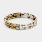 Psalm 91:4 Hammered Metal Stretch Scripture Bracelet | Christian Faith Jewelry