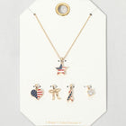 USA Flag Charm Pendant Necklace Set | Red White Blue Layered Jewelry Brass, CZ