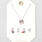 USA Flag Charm Pendant Necklace Set | Red White Blue Layered Jewelry Brass, CZ