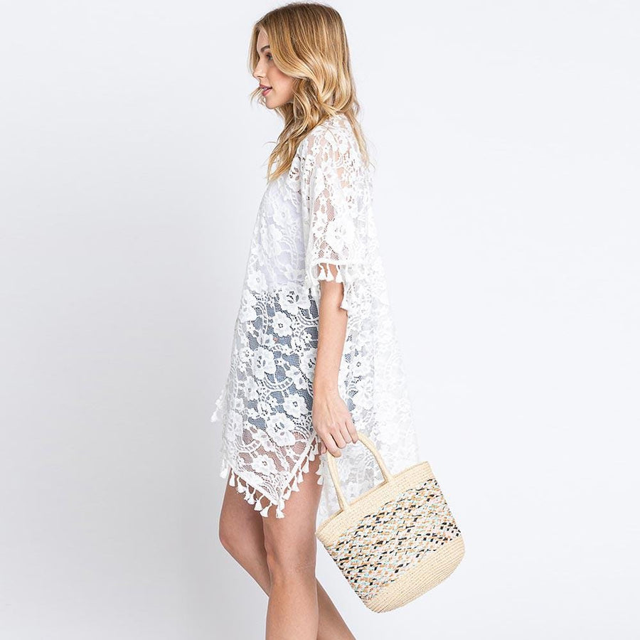 Mixed Color Woven Straw Tote Bag | Boho Resort Beach Vacation Handbag