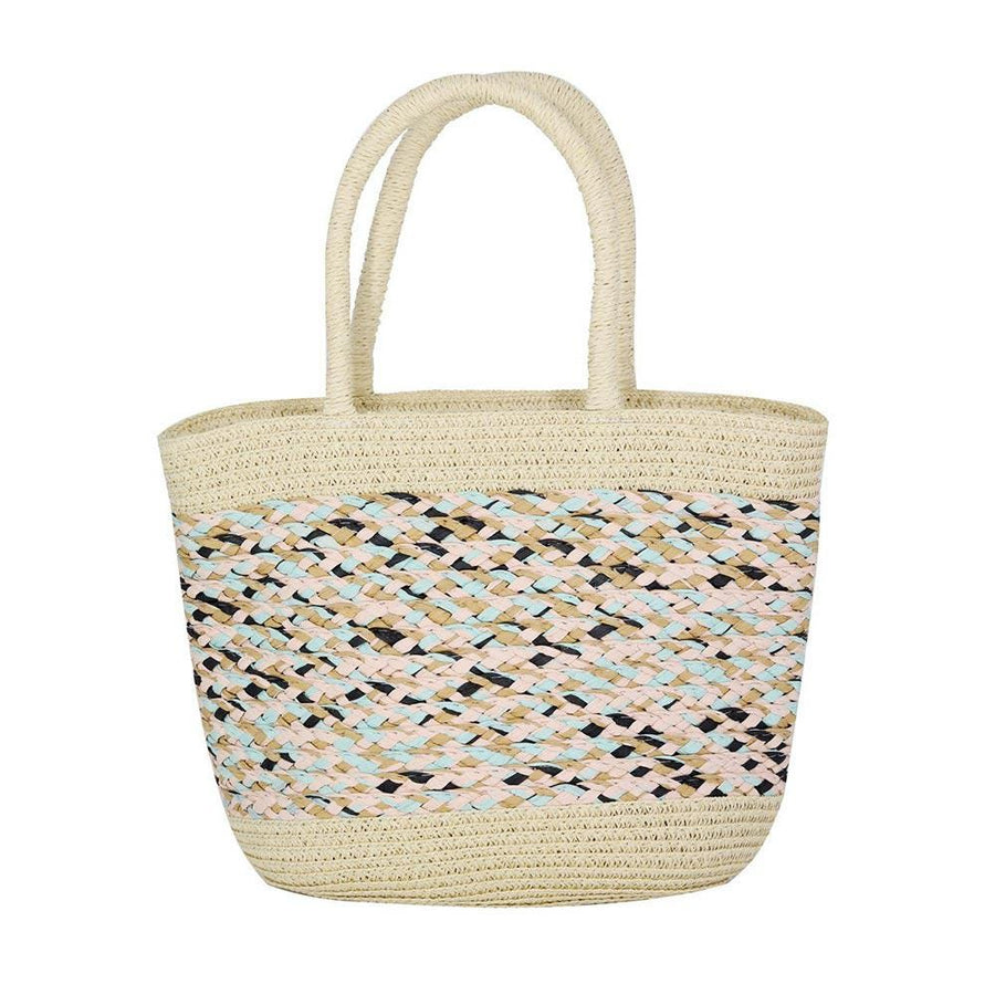 Mixed Color Woven Straw Tote Bag | Boho Resort Beach Vacation Handbag