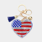 Bling USA Flag Tassel Keychain | Sparkly Patriotic Purse Accessory, Red White Blue Bag Charm