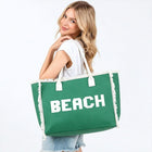 Embroidered BEACH Fringe Tote Bag | Oversized Boho Summer Shoulder Bag