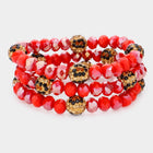 Leopard Pattern Shamballa Bead Bracelet | Faceted Stretch Bracelet | Trendy Boho Bracelets