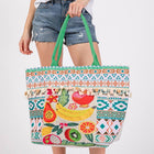Boho Fruit Print Fringe Tote Bag | Bohemian Beach Handbag | Vacation Shoulder bag