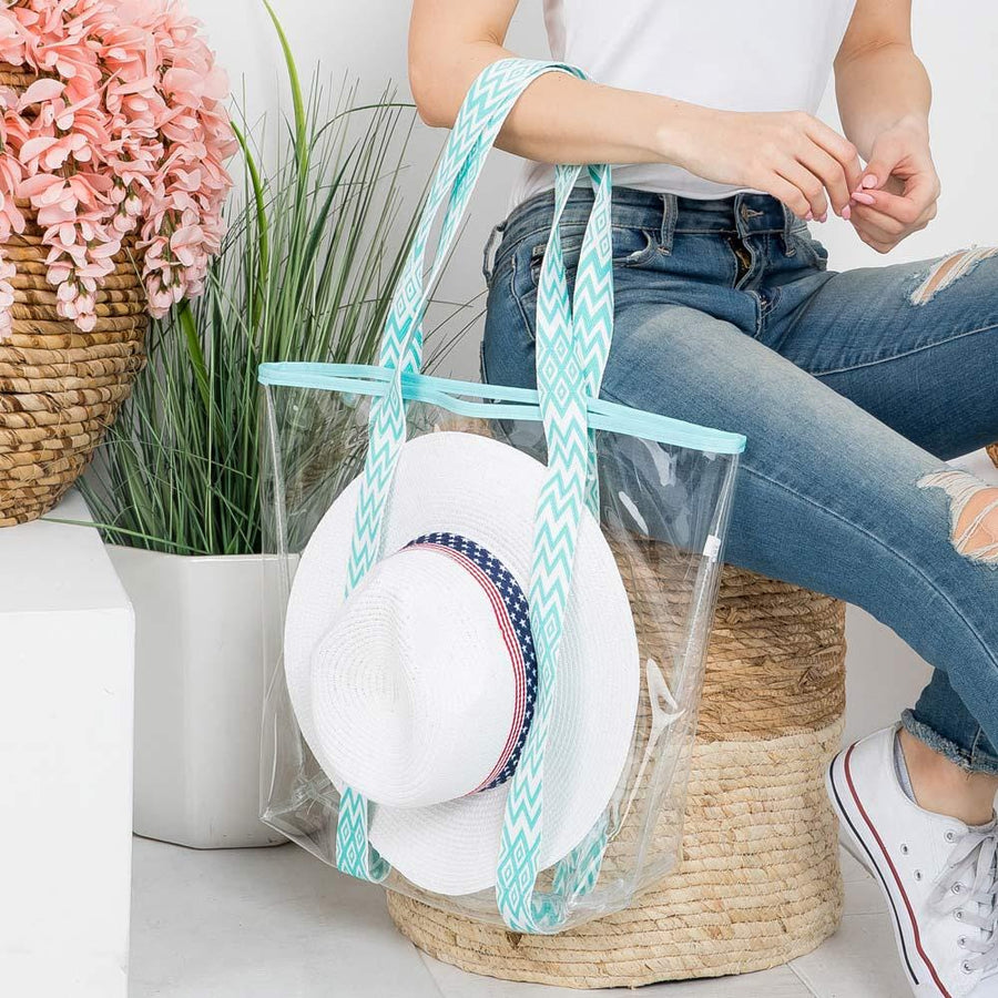 Transparent Hat Carrying Tote Bag | Aztec Strap Beach Travel Bag | Resort & Vacation Handbag