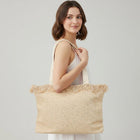 Sequin Embellished Woven Tote Bag | Large Frayed Shoulder Beach Bag | Boho Summer Handbag