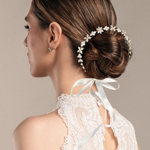 Floral Teardrop Crystal Vine Wrap Headpiece Hair Wreath | Boho Bridal Wedding Hair Accessory