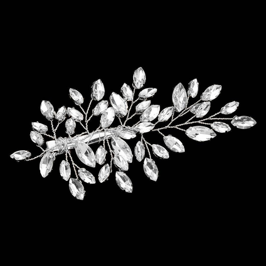 Marquise Stone Leaf Branch Hair Clip | Elegant Bridal Handmade Hair Barrette | Wedding Accessory