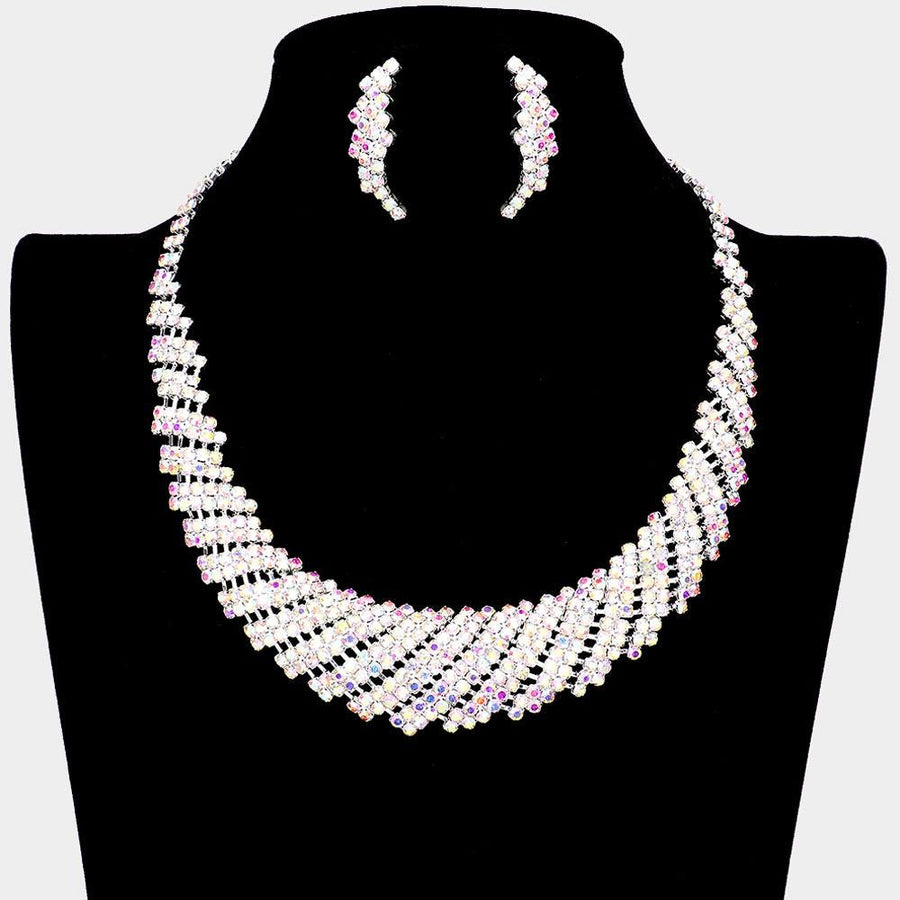 Crystal Rhinestone Round Collar Necklace Set | Glam Statement Bib Jewelry | Bridal Evening Party Necklace