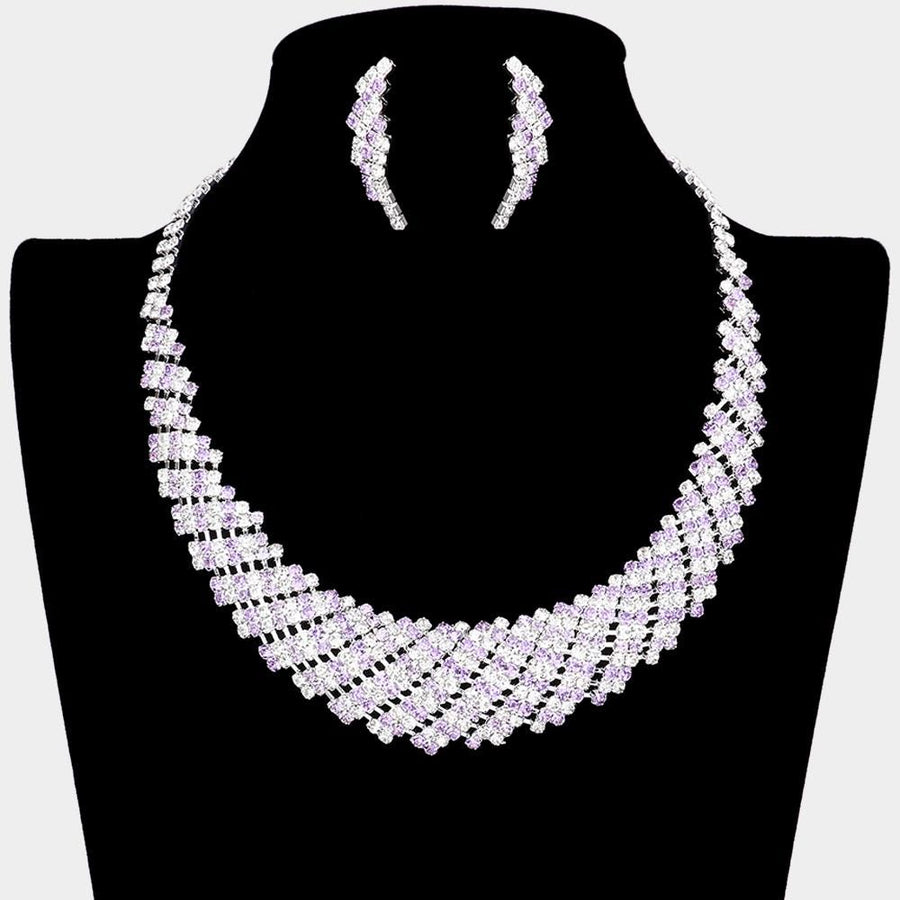 Crystal Rhinestone Round Collar Necklace Set | Glam Statement Bib Jewelry | Bridal Evening Party Necklace
