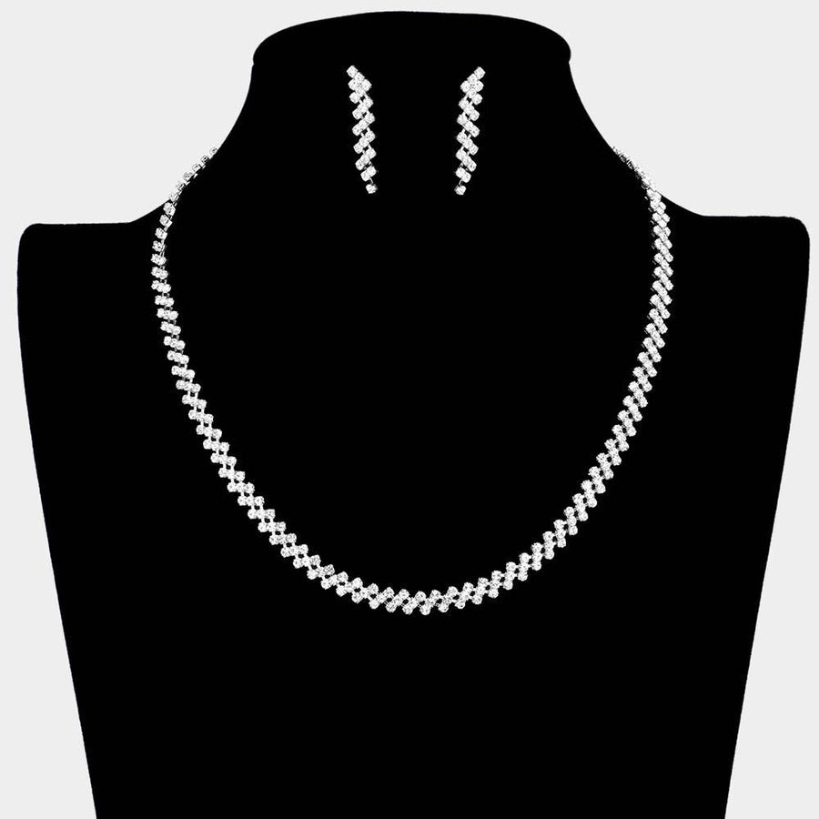 Crystal Rhinestone Pave Necklace Set | Glam Sparkly Statement Jewelry | Elegant Bridal Wedding Evening Necklace