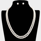 Double Layered Pearl Necklace and Earrings set | Elegant Two Strand Pearl Jewelry