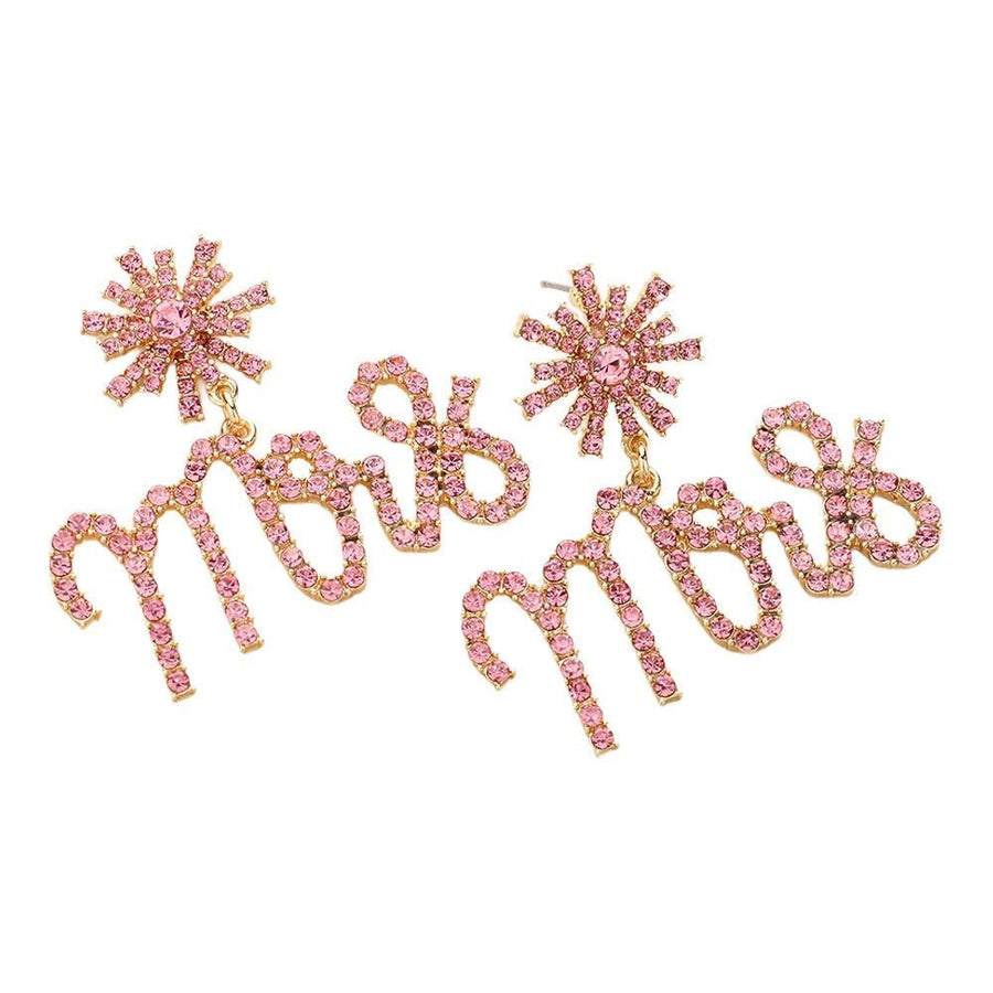Mrs Rhinestone Embellished Message Dangle Earrings | Sparkly Bridal Statement Jewelry | Wedding Bachelorette Bride Earrings
