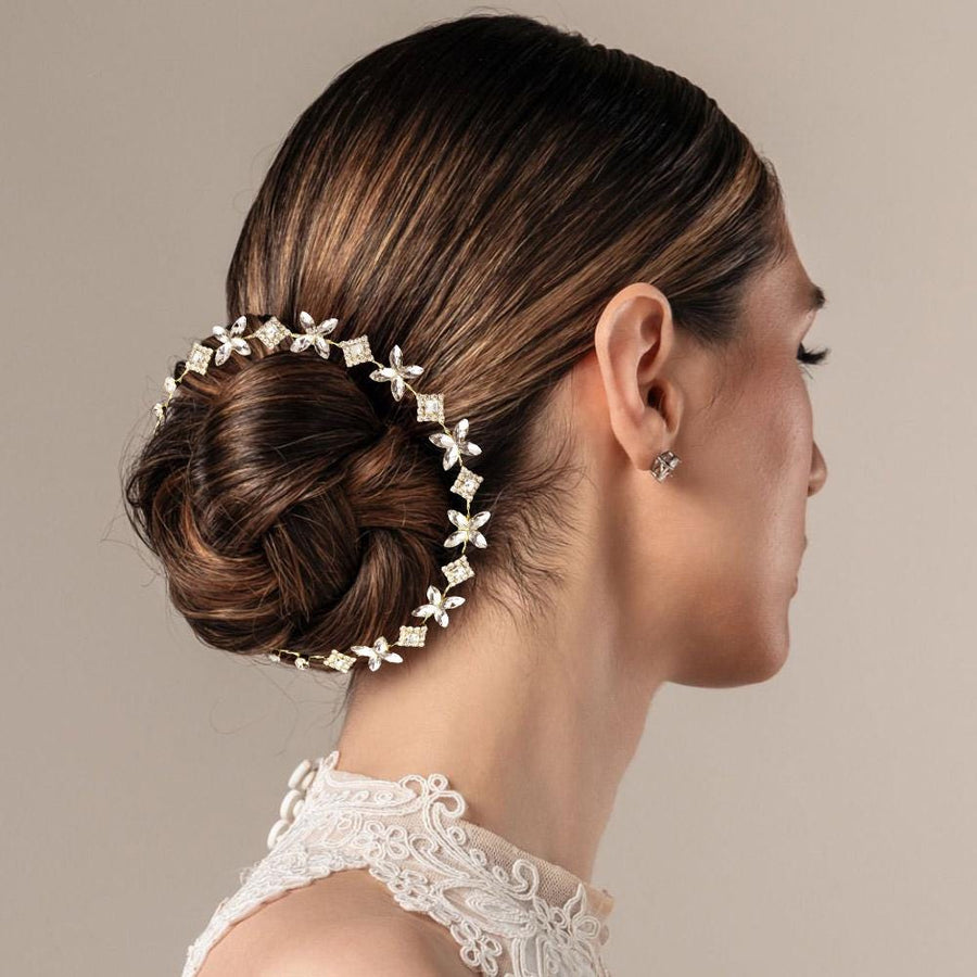 Embellished Butterfly Cluster Bun Wrap Headpiece | Bridal Crystal Hair Vine | Boho Wedding Hair Wreaths