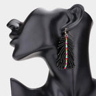 Seed Beaded Feather Dangle Earrings | Colorful Boho Statement Jewelry