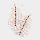 Seed Beaded Feather Dangle Earrings | Colorful Boho Statement Jewelry